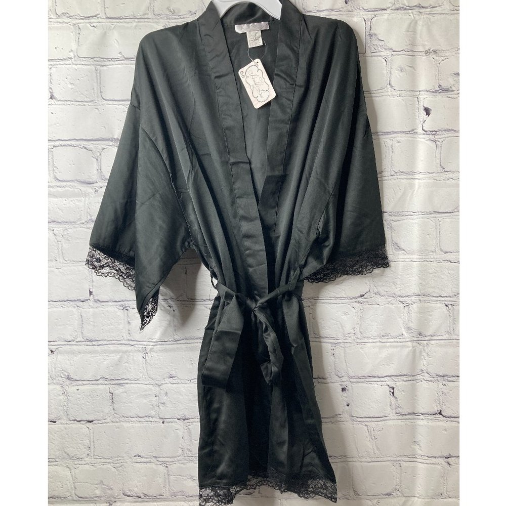 Icing Black Lace Trim Satin Robe - Picture 2 of 6